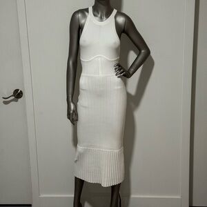 L'AGENCE Ivory Ribbed Midi Dress
